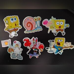 6 Spongebob Squarepants Vending Machine Stickers 2003 Vintage Prism Holographic